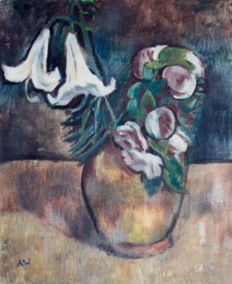Alfred Wickenburg, Rosen und Lilien, 1937, Öl auf Leinwand, 64 × 53,5 cm, Verbleib unbekannt
