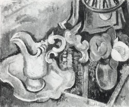Alfred Wickenburg, Stillleben mit Uhr II, 1943, Öl auf Leinwand, 55 × 66 cm, Verbleib unbekannt