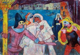 Alfred Wickenburg, Commedia dell'Arte I, 1947/1948, Öl auf Leinwand, 94 × 134 cm, Privatbesitz, ...