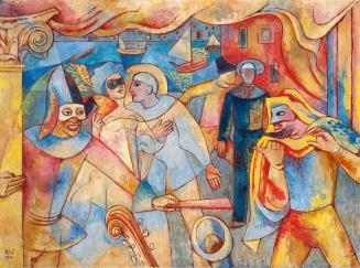 Alfred Wickenburg, Commedia dell'arte II, 1951, Öl auf Leinwand, 151,5 × 201,5 cm, Neue Galerie ...