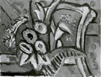 Alfred Wickenburg, Stillleben mit Sessel und Blumenstrauß, 1970, Öl auf Leinwand, 51,5 × 68,5 c ...