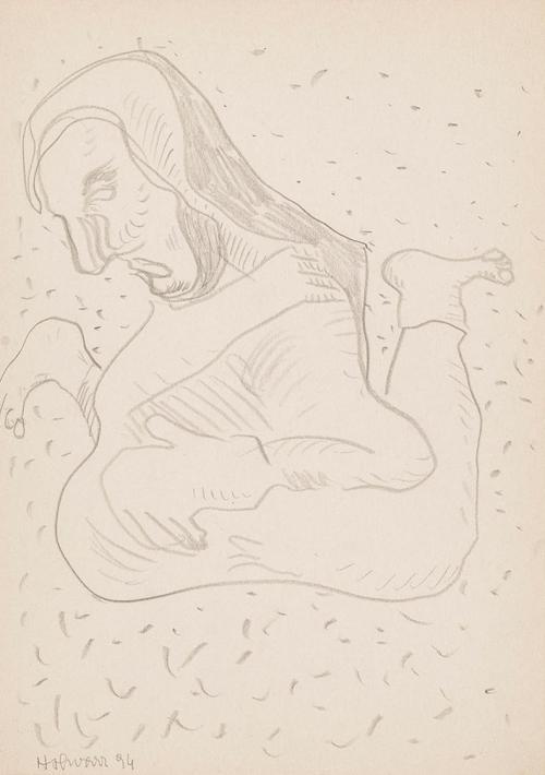 Kurt Hüpfner, Ohne Titel, 1994, Bleistift auf Papier, kaschiert auf Karton, 29,7 × 21 cm, Priva ...