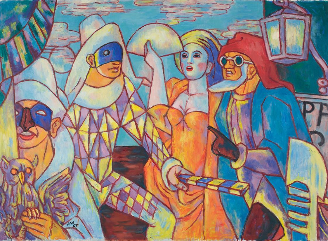 Alfred Wickenburg, Commedia dell'Arte III, 1965, Öl auf Leinwand, 95,6 x 130,6 cm, Privatbesitz ...