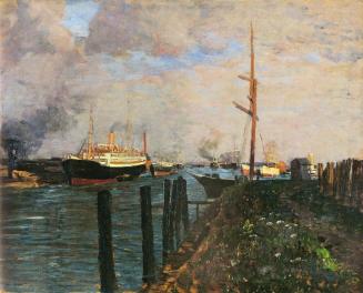 Tina Blau, Aus dem Hamburger Hafen, nach 1904, Öl auf Mahagoni, 49,5 × 61,5 cm, unbekannter Ver ...