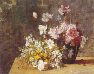 Tina Blau, Zur Frühlingszeit. Gartenblumen in einer Japanvase, 1886, Öl auf Leinwand, 92 × 115  ...