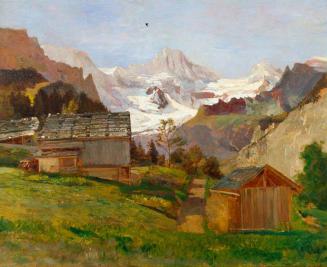 Tina Blau, Taufers (Blick auf die Zillertaler Alpen), 1900, Öl auf Holz, 43,9 × 54,6 cm, unbeka ...
