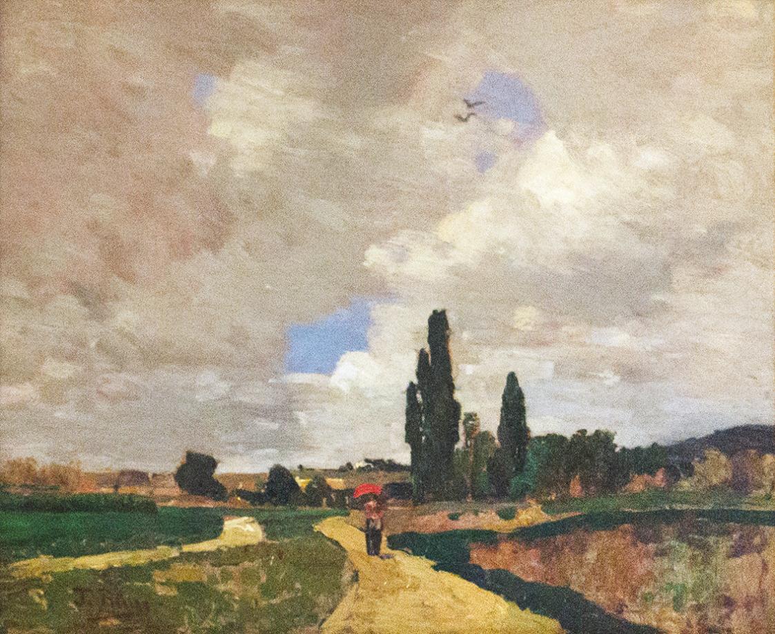 Tina Blau, Sommer in Heiligenstadt, um 1893/1898, Öl auf Holz, 21 × 25,5 cm, Privatbesitz, Wien