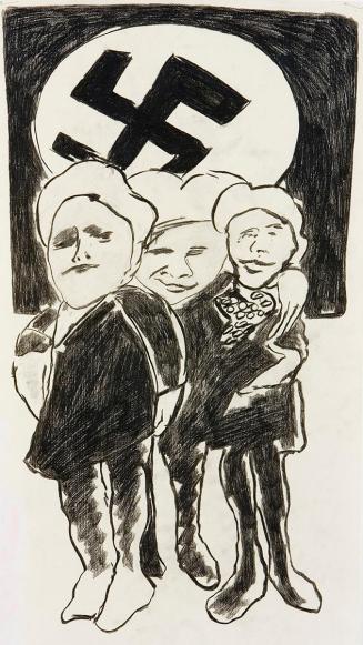 Kurt Hüpfner, Drei Kinder, 1979, Kohle und schwarzer Farbstift auf Papier, 77 × 43 cm, Privatbe ...
