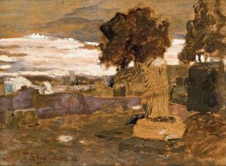 Tina Blau, Am Palatin, 1885, Öl auf Holz, 19 × 24,4 cm, Privatbesitz