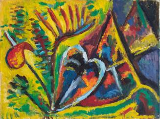 Alfred Wickenburg, Stillleben mit Anthurium und Vogelblume, um 1969, Öl auf Leinwand, 51,5 × 69 ...