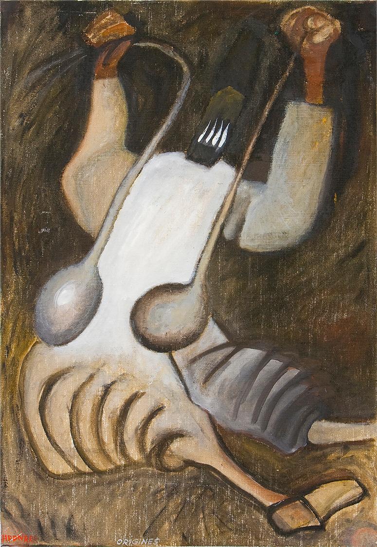 Kurt Hüpfner, Origines (Bazar), 1992, Acryl auf Leinwand, 75 × 55 cm, Privatbesitz, Wien