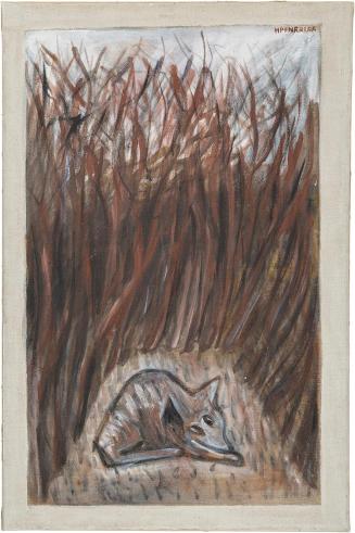 Kurt Hüpfner, Tier im Wald, 1989, Acryl auf Leinwand, 76 × 50 cm, Privatbesitz, Wien