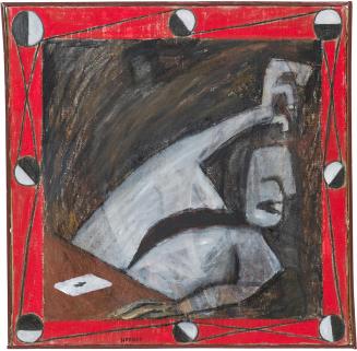 Kurt Hüpfner, Kartenspieler, 1991, Acryl auf Leinwand, 50,5 × 50 cm, Privatbesitz, Wien
