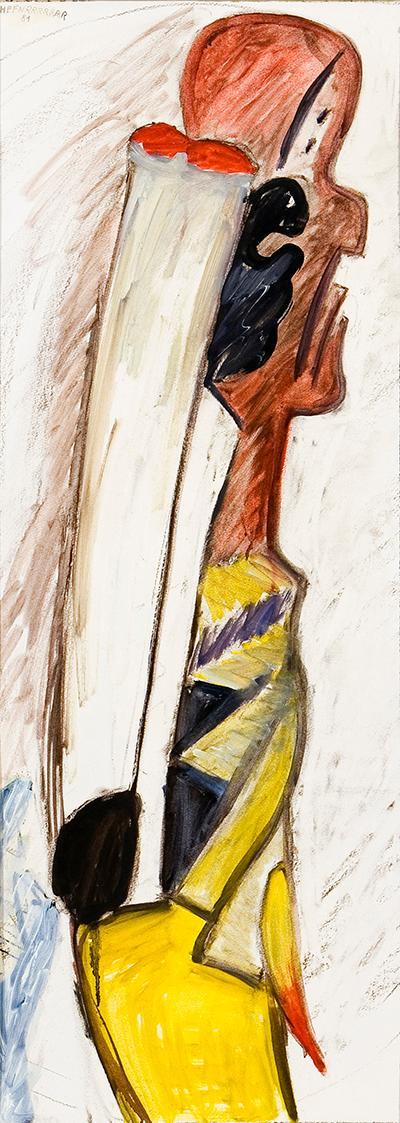 Kurt Hüpfner, Figurant, 1981, Kohle und Ölfarbe auf Papier, 86,8 × 31,7 cm, Privatbesitz, Wien