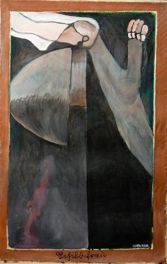 Kurt Hüpfner, Schildfrau, 1993, Acryl auf Leinen, 84 × 55 cm, Privatbesitz, Wien