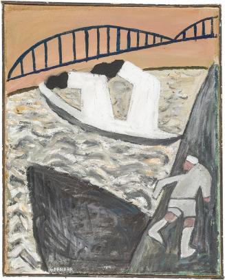 Kurt Hüpfner, Flusslandschaft, nach 1996, Acryl auf Leinwand, 50 × 40 cm, Privatbesitz, Wien