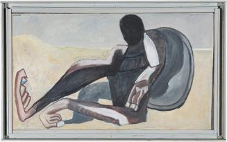Kurt Hüpfner, Kaukerer (Eroberer), um 1990, Acryl auf Resopal, 34 × 59,7 cm, Privatbesitz, Wien