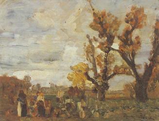 Tina Blau, Herbst im Wiener Prater, 1883, Öl auf Holz, 23,5 × 31 cm, unbekannter Verbleib