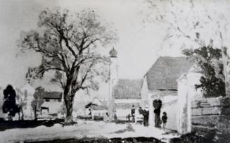 Tina Blau, Schwabing. Nikolaikirche, um 1884/1894, Öl auf Holz, 16 × 22 cm, unbekannter Verblei ...
