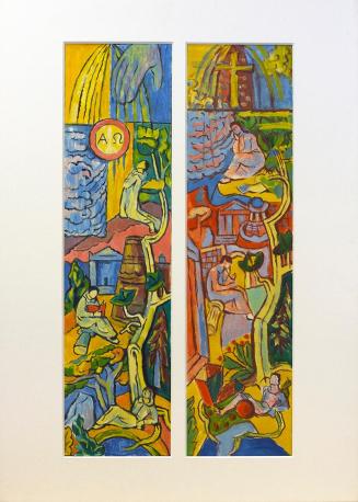 Alfred Wickenburg, Zwei Entwürfe für das Wandbild in Sachsenbrunn, 1959, Aquarell auf Papier, B ...