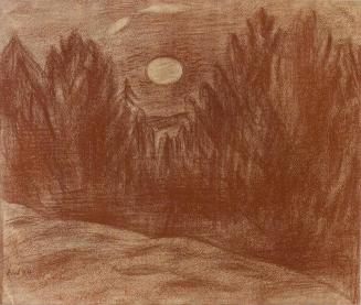 Alfred Wickenburg, Mond, 1934, Rötel auf Papier, Blattmaße: 48,2 × 57 cm, Leihgabe aus Privatbe ...