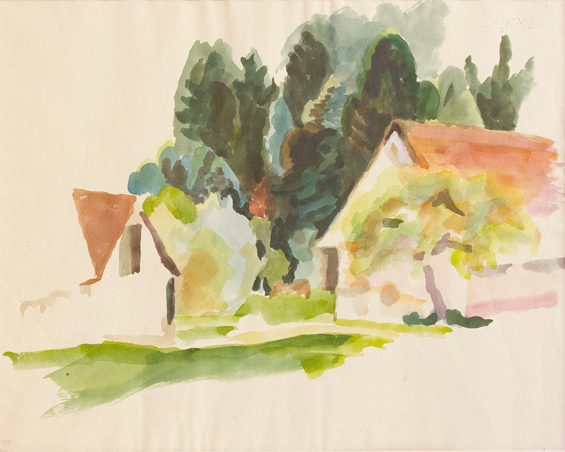 Alfred Wickenburg, Gehöft, 1934, Aquarell auf Papier, Blattmaße: 49 × 60,5 cm, Leihgabe aus Pri ...