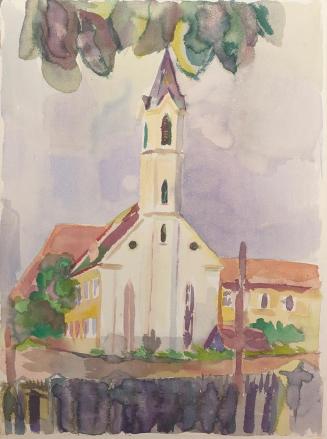 Alfred Wickenburg, Dorfkirche, 1940/1945, Aquarell auf Papier, Blattmaße: 64 × 46 cm, Leihgabe  ...