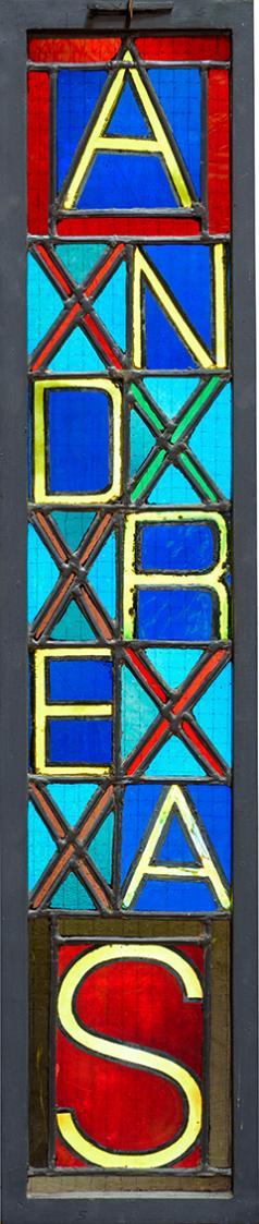 Alfred Wickenburg, Hl. Andreas, 1962, Bleiverglasung, 100 × 20,2 cm, St. Joseph in Greith, Pfar ...