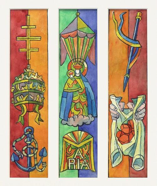 Alfred Wickenburg, Drei Glasfensterentwürfe für die St. Josefskirche in Greith: Symbole Hl. Cle ...