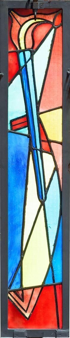 Alfred Wickenburg, Hl. Simon, 1962, Bleiverglasung, 100 × 20,2 cm, St. Joseph in Greith, Pfarre ...
