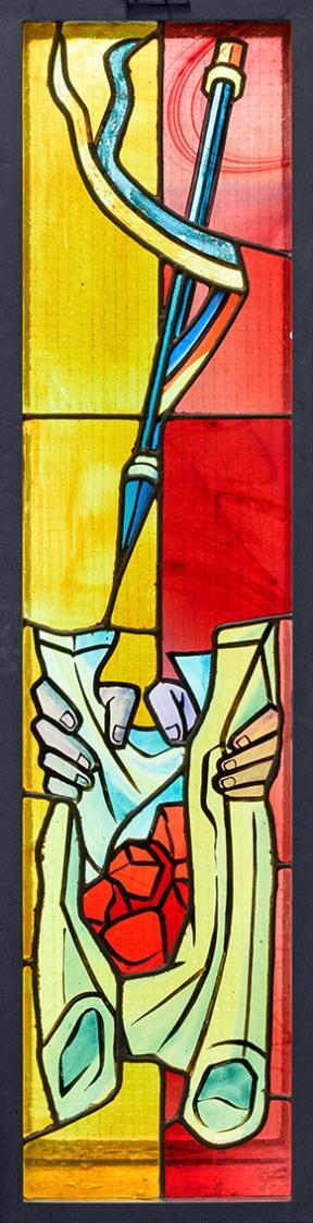 Alfred Wickenburg, Hl. Lambert von Maastricht, 1962, Bleiverglasung, 127,2 × 32,4 cm, St. Josep ...