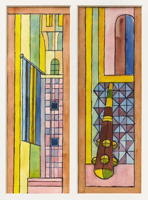Alfred Wickenburg, Zwei Glasfensterentwürfe für die St. Josefskirche in Greith: Apostelsymbole  ...