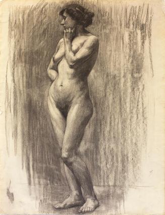 Alfred Wickenburg, Weiblicher Akt, 1909, Kohle auf Papier, Blattmaße (unregelmäßig): etwa 63,3  ...
