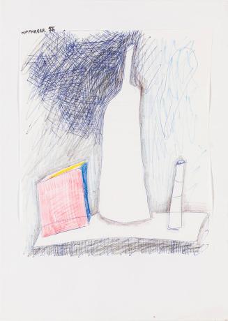 Kurt Hüpfner, Ohne Titel, 1976, Bleistift, Kugelschreiber und Buntstift auf Papier, kaschiert a ...